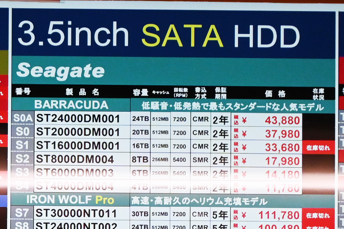 Seagate ST24000DM001(24TB)が43,880円(8月16日撮影)