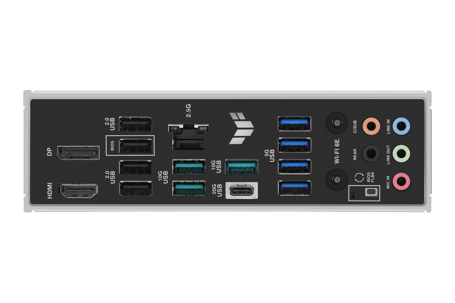 バックパネルインターフェイス。12基ものUSBポートに、2.5Gの有線LAN、Wi-Fi 6Eなど充実の装備