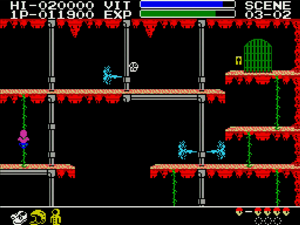 一番数多く出現するしゃれこうべは、左右に往復移動するものの他に飛び跳ねるものもいます。軌跡を読まないと倒すのが難しく、ザコにもかかわらずVITを減らして悔しい思いをすることも。