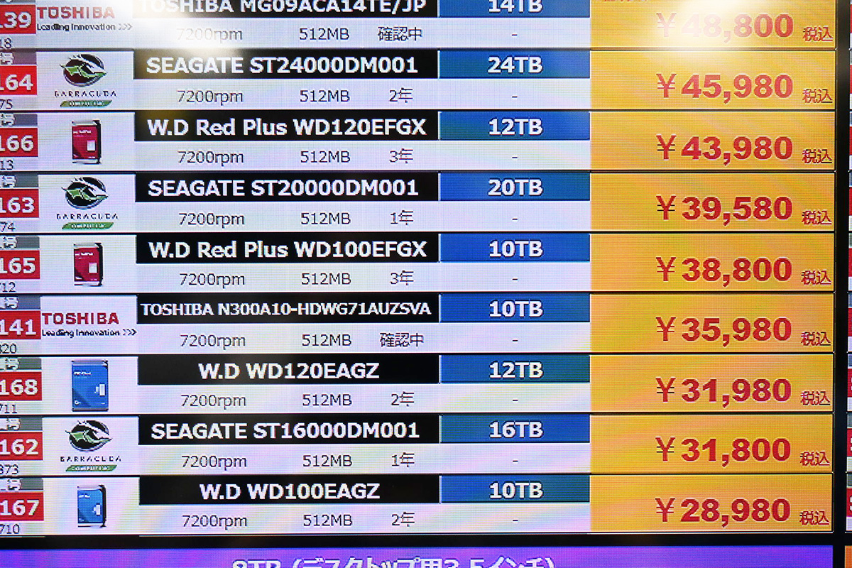 Seagate ST16000DM001(16TB)が31,800円(9月6日撮影)