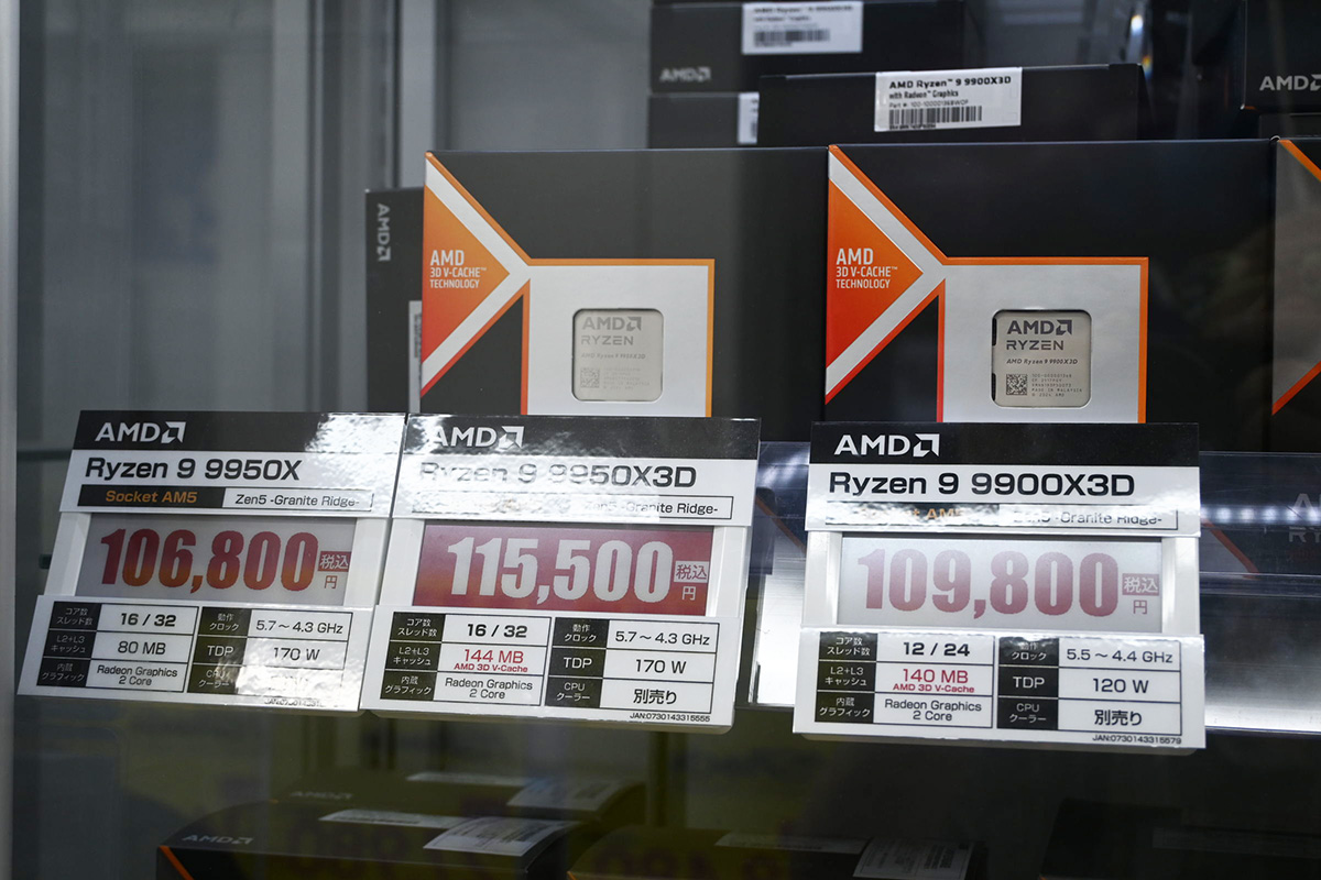 「Ryzen 9 9950X3D」が115,500円(9月6日撮影)