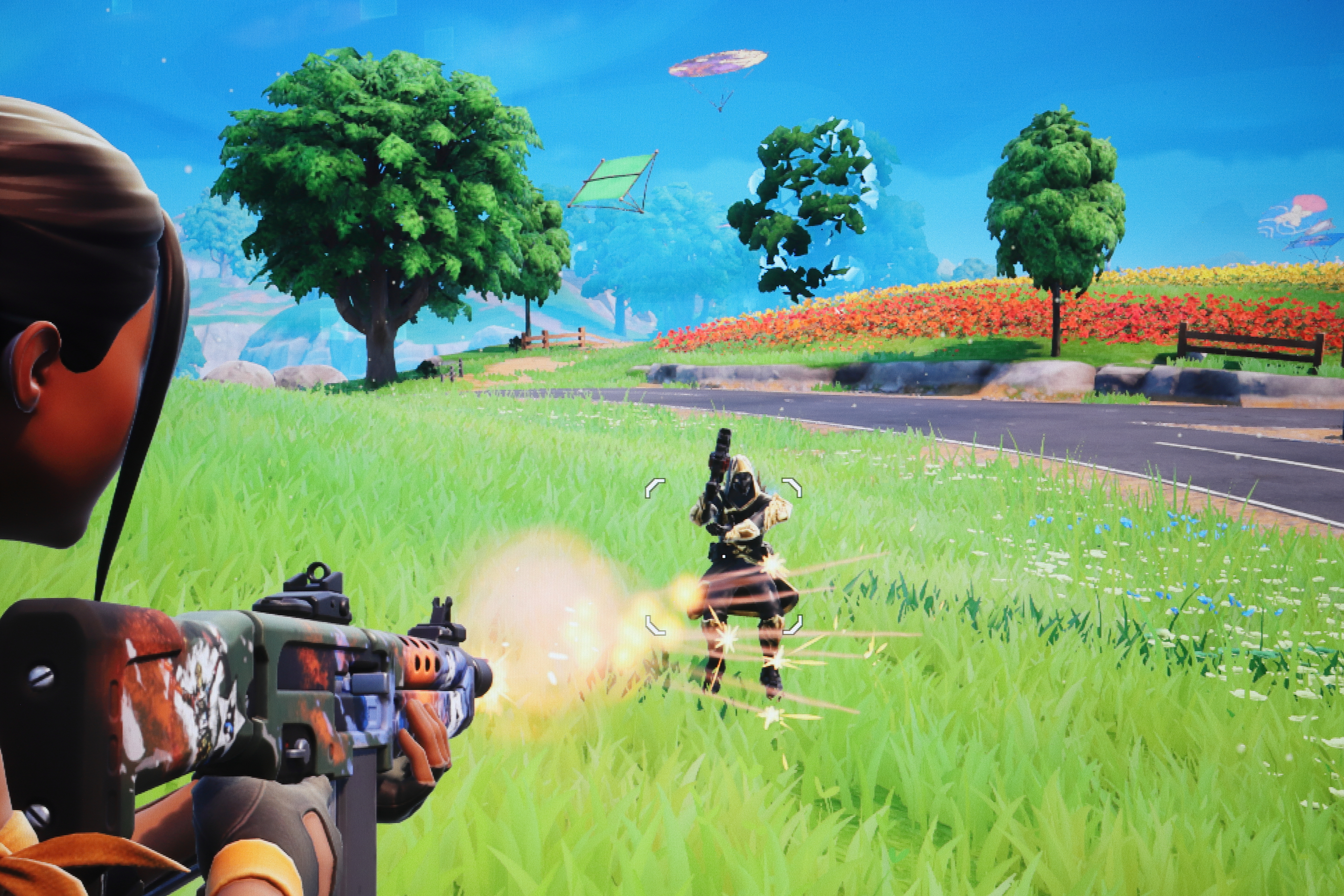 4K表示時のパネルを撮影したもの。遠方の物体まできれいに描画されている