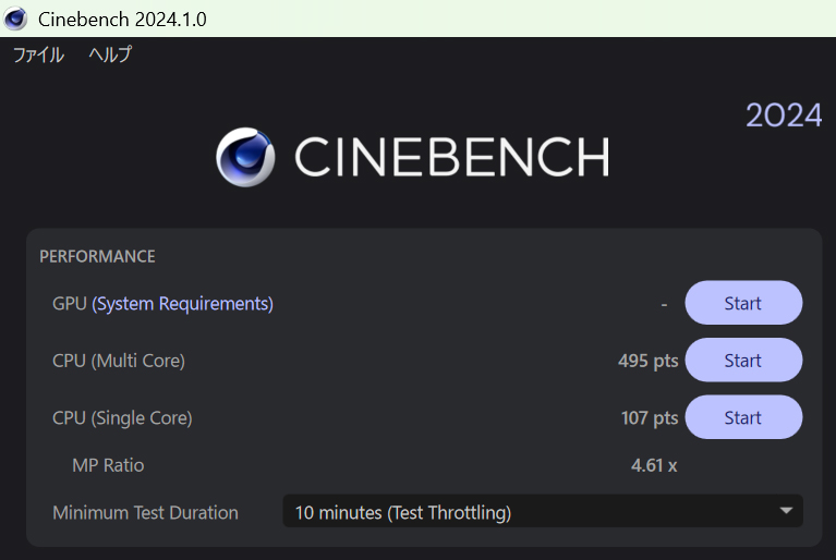 Cinebench 2024の結果