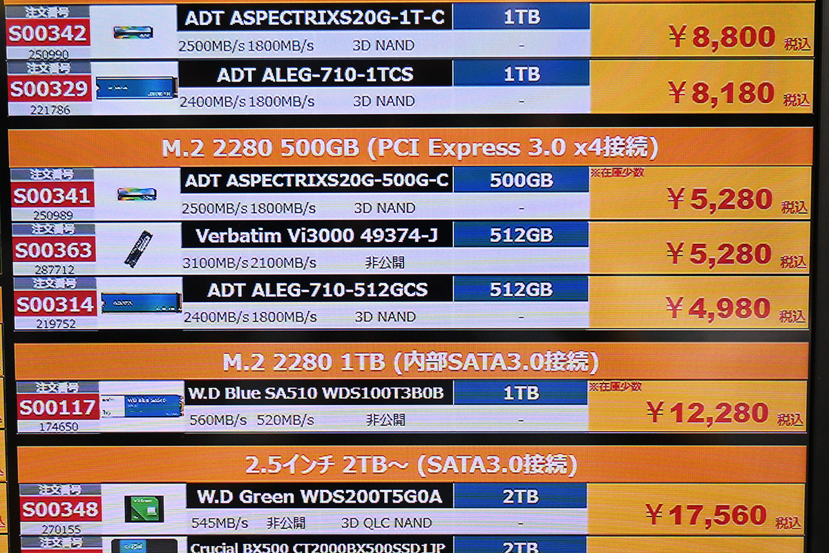 Verbatim「Vi3000」512GBが5,280円(10月18日撮影)