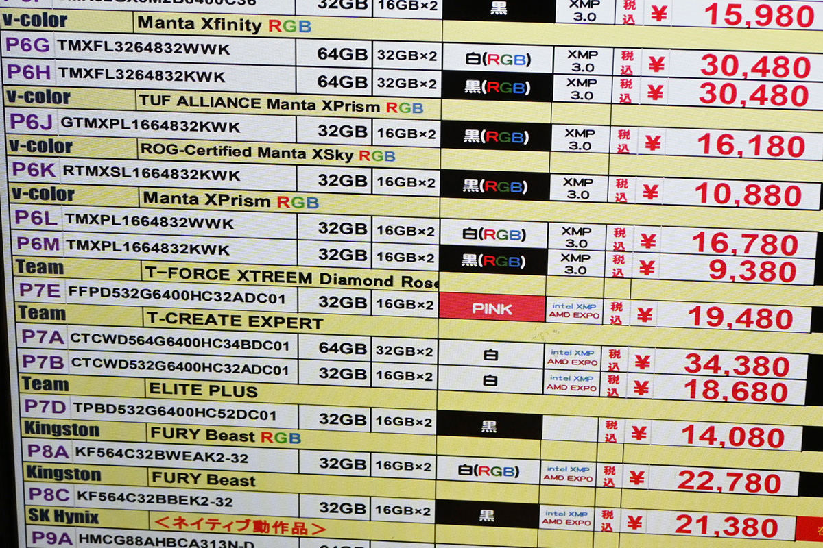 「DDR5-6400」16GB×2枚組が9,380円(10月11日撮影)