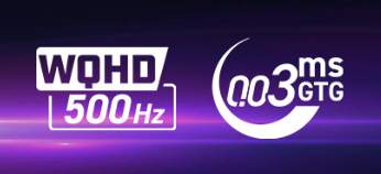 リフレッシュレートは500Hzで解像度はWQHD、応答速度は0.03ms(GTG)