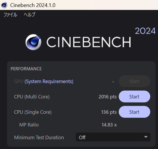 Cinebench 2024の結果