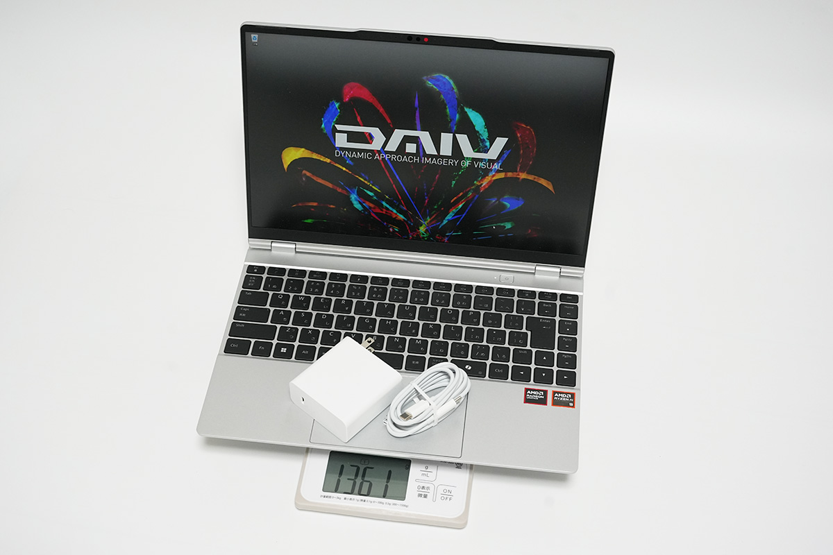 ACアダプタとケーブルも込みの重量