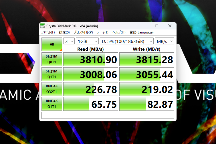 USB4接続時のベンチマーク(※ディスクの書き込みキャッシュ有効)
