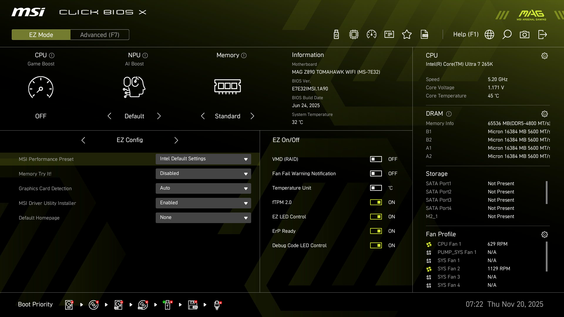 4枚挿しはIntel 200S Boostのサポート対象外であるため、BIOSメニューからIntel 200S Boostの設定項目が消失した。