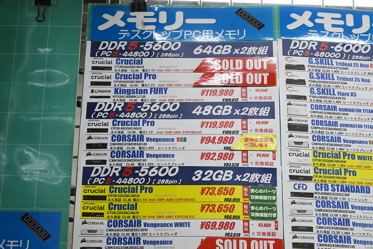 「DDR5-5600」64GB×2枚組が119,980円(11月22日撮影)