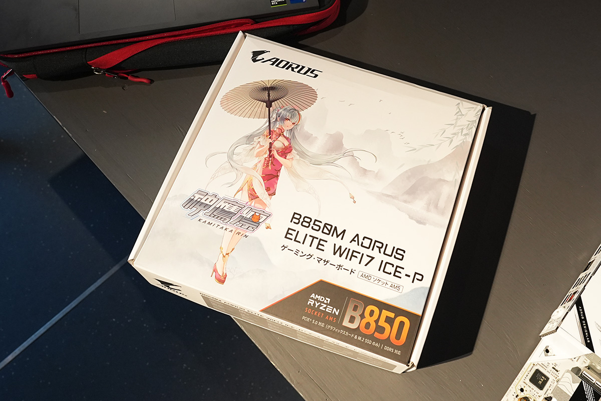 B850M AORUS ELITE WIFI7 ICE-P、製品パッケージは神鷹凛のイラスト入り
