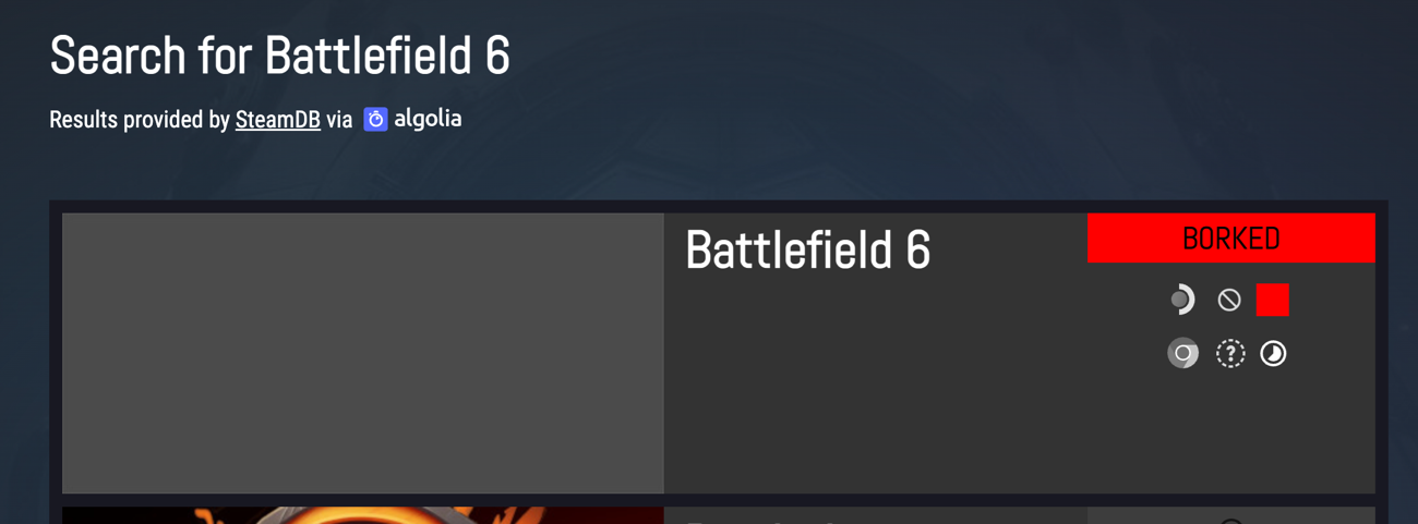 「Battlefield 6」は「Borked(壊れている)」に分類されている。Borkedにランク付けされたゲームは、Bazziteを含めLinuxで動く見込みはない。このゲームの場合アンチチート機能が原因となっている