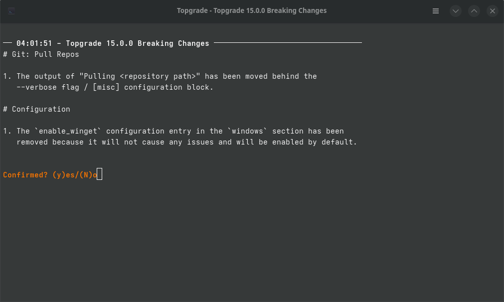 System Updateを最初に起動すると、このような告知が出る。ここは「Y」キーを押して先へ