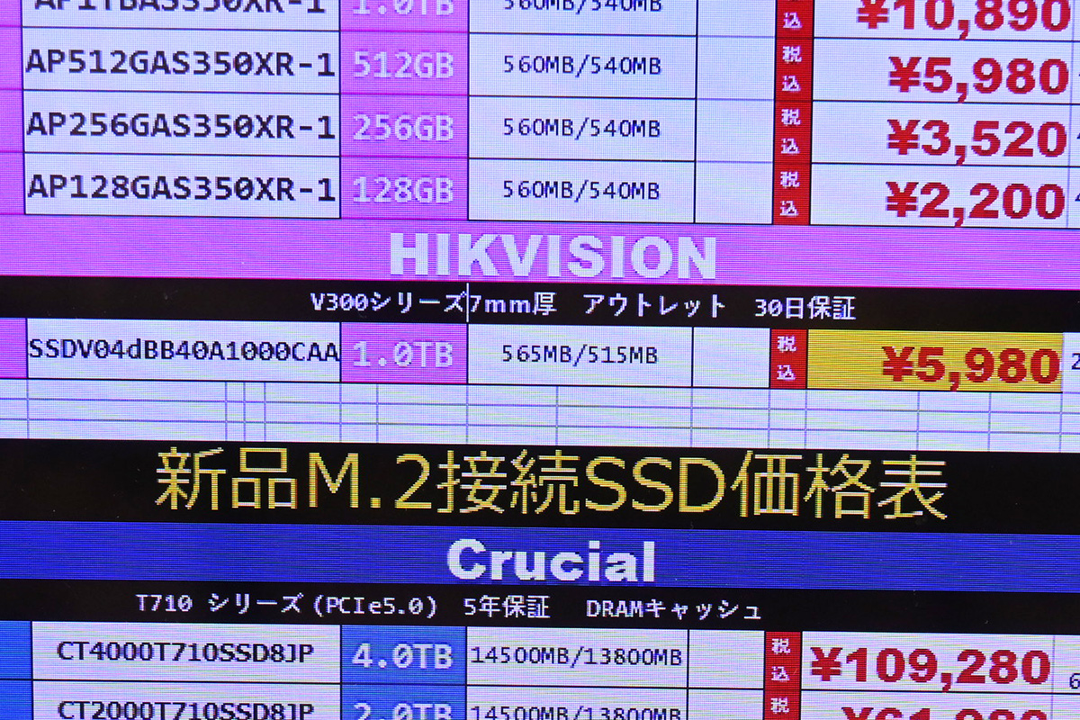 HIKVISION「V300」1TBが5,980円(11月29日撮影)