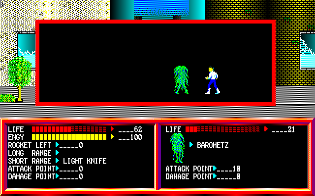 戦闘シーンはアクション風味になっていますが、装備さえ整っていれば接敵して攻撃ボタンを叩きまくれば勝てます。遠距離攻撃をゲットすれば、威力は弱いものの離れた場所から撃つのが安全。ただし、そればかりを繰り返すと防具の熟練度が上がらないというデメリットも。