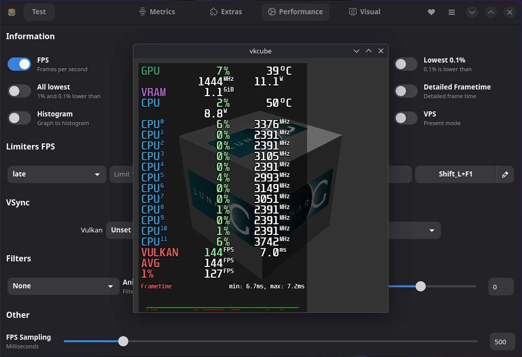 Testボタンで実際のオーバーレイ表示をプレビューしているところ