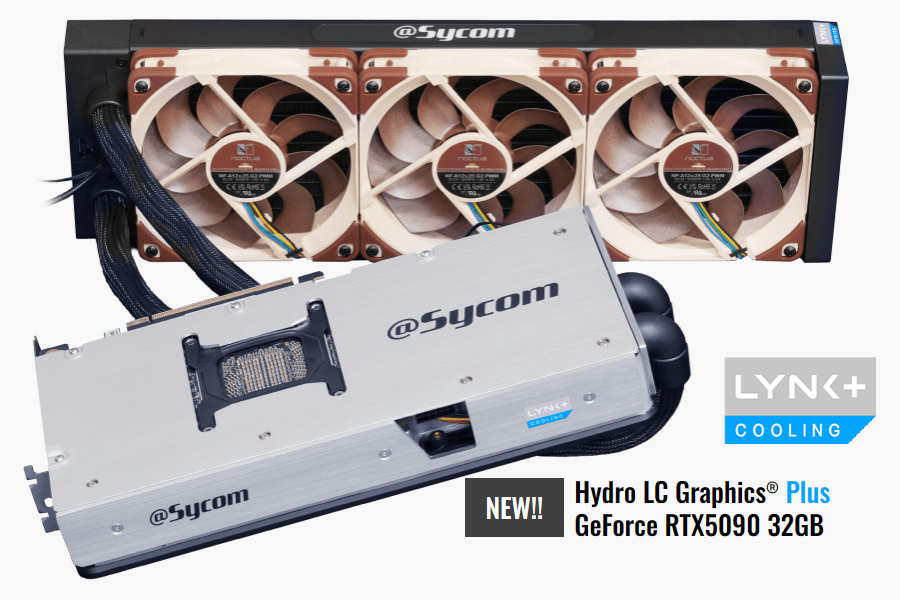 GeForce RTX 5090をサイコムが独自に水冷化した「Hydro LC Graphics Plus GeForce RTX5090 32GB」。冷却ファンにはNoctuaの「NF-A12x25 G2 PWM」を採用