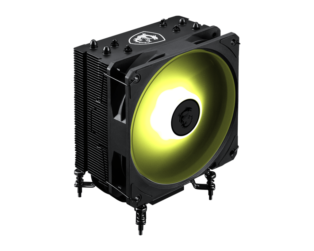 「MAG COREFROZR AA13」<br>約9年ぶりに登場した空冷CPUクーラー。12cm角ファンを1基備えるシングルファンのタイプで高さは152mmと低めなので幅広いPCケースに組み込みやすい。ファンにはARGB LEDを内蔵し、見栄えにもこだわれる