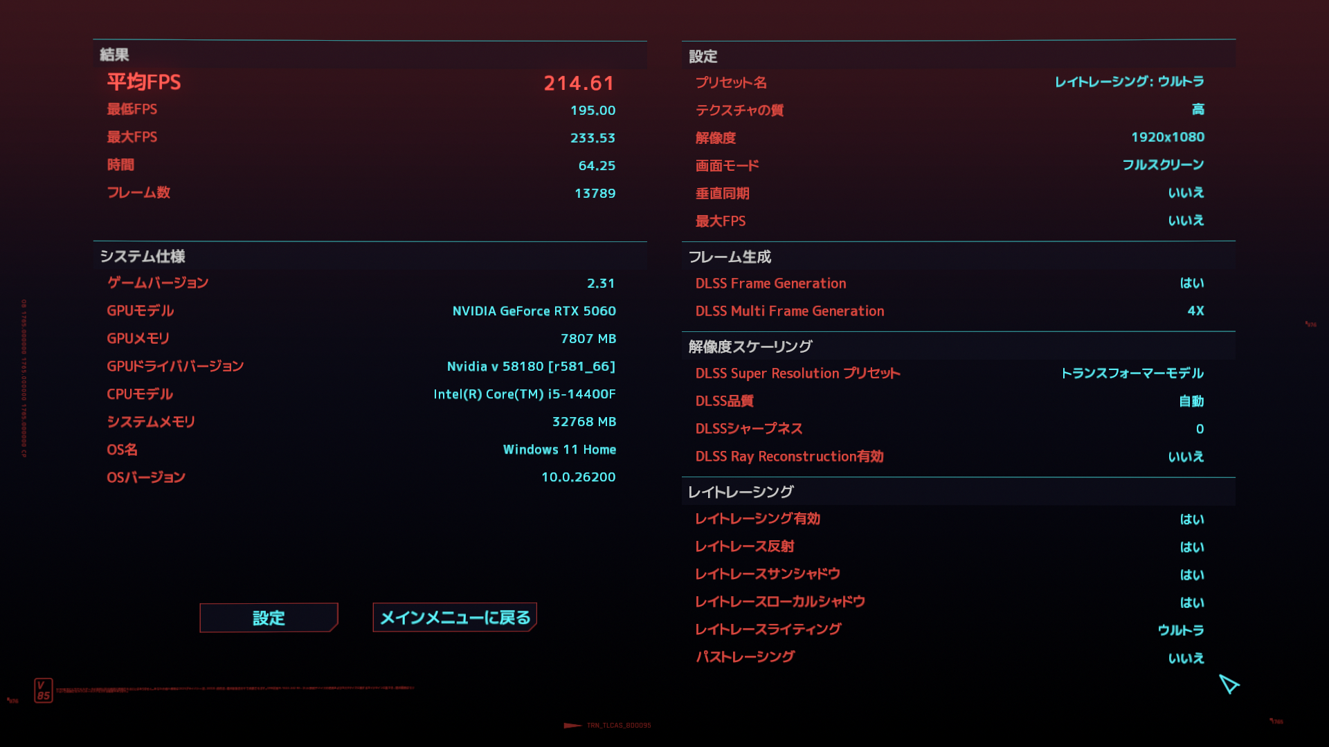 ベンチマークの結果と画質設定