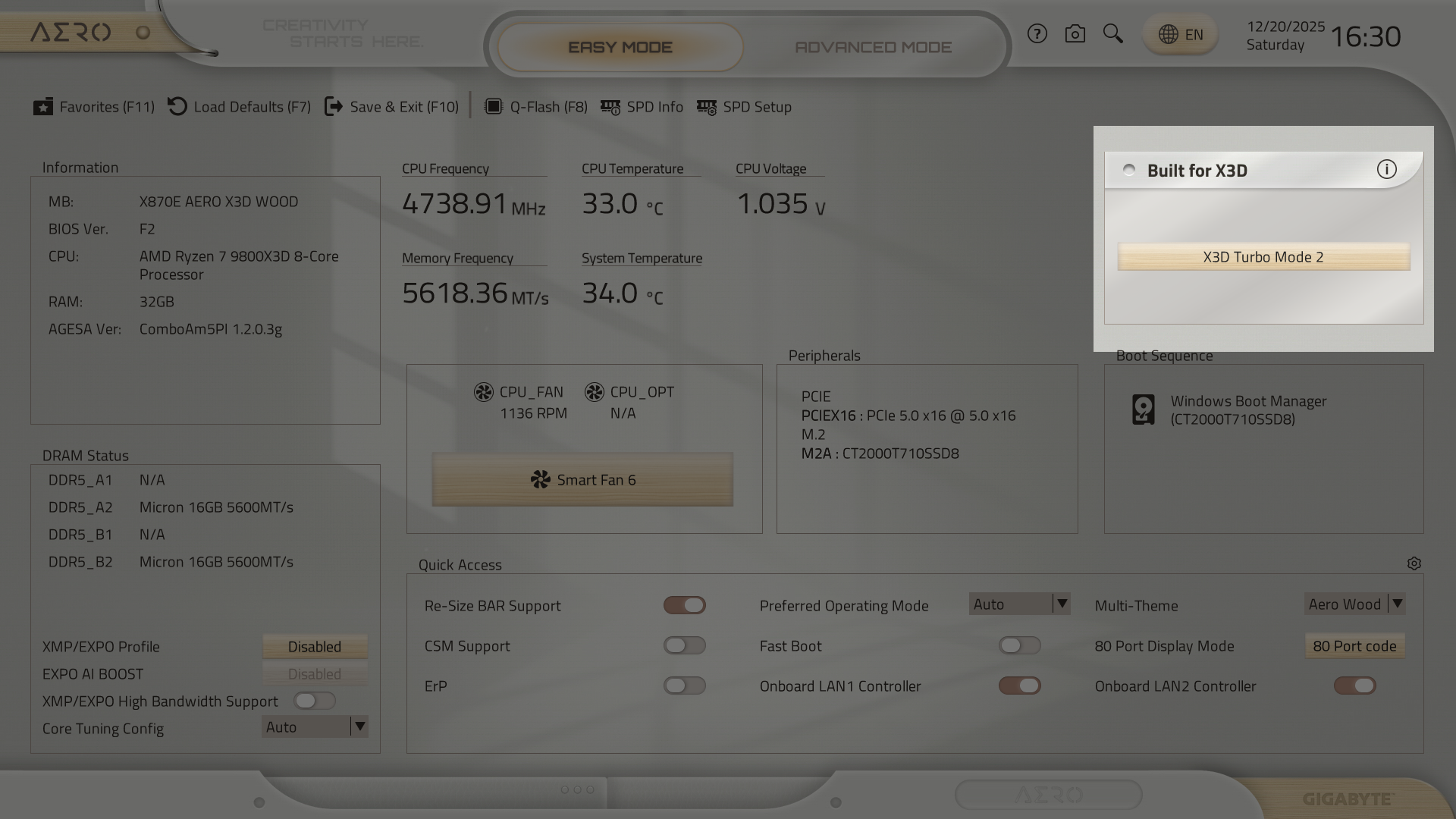 X3D Turbo Mode 2.0の設定はBIOSメニューで行える。Ryzen 9000X3D系のCPUでは、デフォルトの「オフ(Disable)」のほか、3つの動作モードが選択可能だ