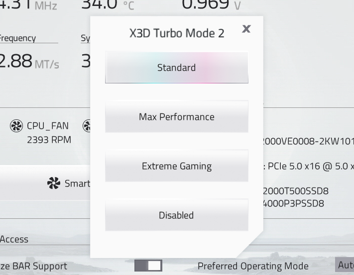 X3D Turbo Mode 2.0の動作は3パターンから選択できる