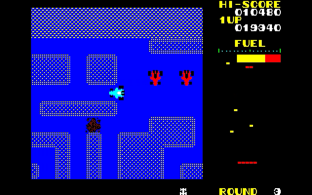 チャレンジングステージでは敵カーは動かないので、プレイヤーの思った通りに旗を回収できます。ただし燃料の消費が激しいので、あまりのんびりしているとガス欠の危険性も。最後にラッキー・チェックポイントをクリアしてしまうのも避けたいところです。