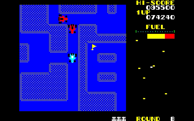 ラウンド数が進むと、敵カーの数も増加します。旗の回収はドンドン難しくなっていくので、プレイヤーの腕が試されます。