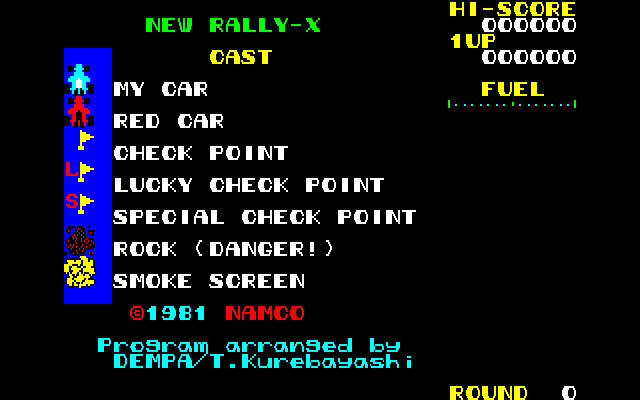 タイトル画面はありませんが、登場キャラクターと操作方法をデモ画面で見せてくれます。こういったデモ画面があると、当時はアーケードゲームっぽいと感じたものです。