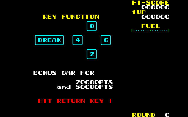 タイトル画面はありませんが、登場キャラクターと操作方法をデモ画面で見せてくれます。こういったデモ画面があると、当時はアーケードゲームっぽいと感じたものです。