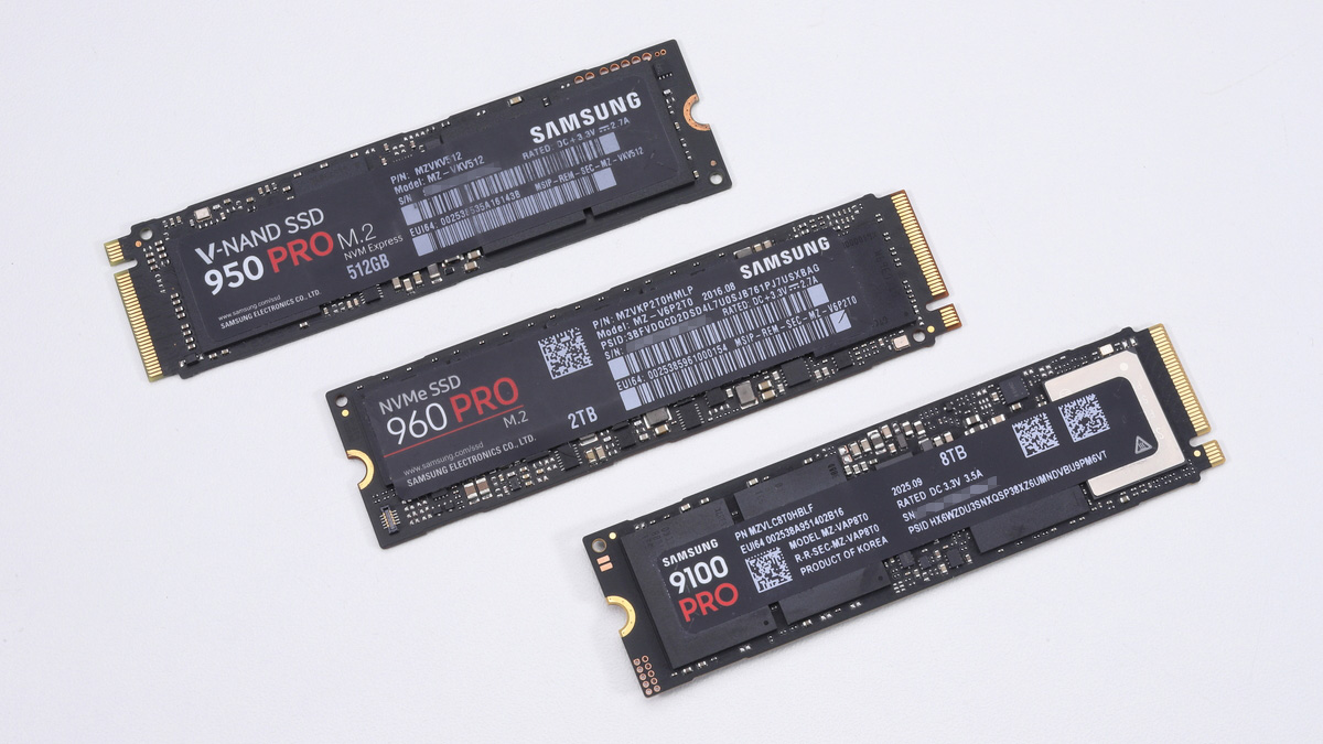 950 PRO、960 PRO、9100 PROの最大容量モデルでパフォーマンスの比較を行う