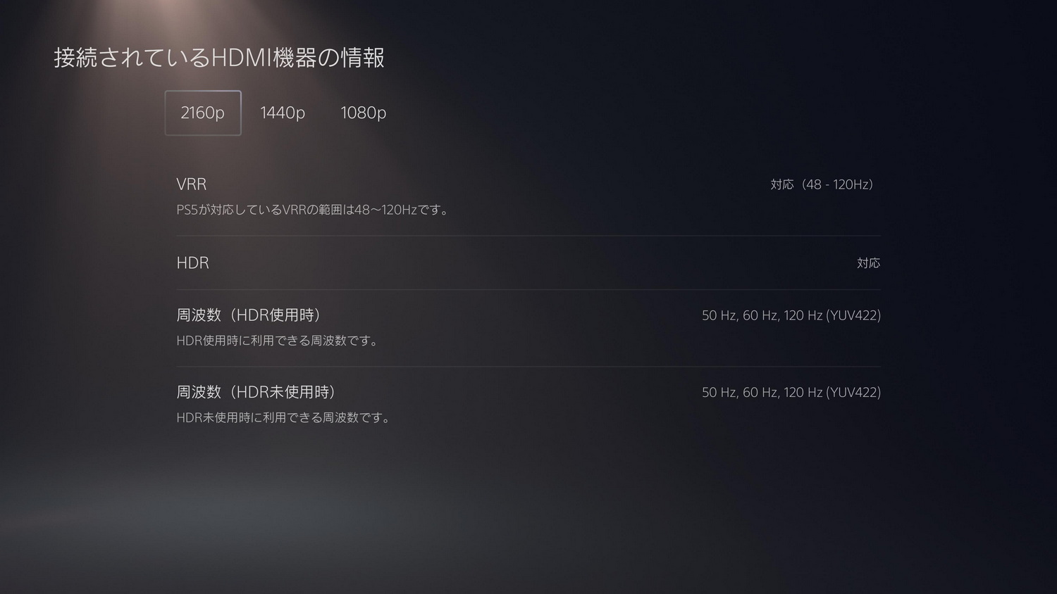 PS5の4K出力、120Hz駆動、VRR、HDRに対応