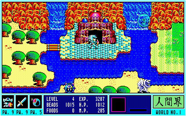 マップはかなり広いですが、基本的にはスタート地点から遠くなるほど敵が強くなります。その分、実入り(稼ぎ)も良くなるほか、“美味しい”敵もいますので、それを見極めるのが重要になります。とはいえ、岩のように硬くて手強い相手も……。H･Pが半減したら、菩提樹でお祈りして回復させるのを忘れずに。