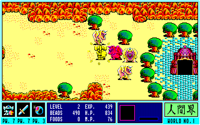 SHIFTキーを押して発射できる法力は、キーを押している長さに比例して射程が伸びます。敵が隣にいるときは連打で、離れていれば長押しと、状況に合わせて使い分けていきましょう。