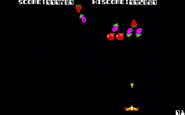 なすをひきつれたにんじんは、高得点ゲットのチャンス。しかし、敵が撃ってくる青虫の数も大量なので、なかなか思ったようにはいきません。なお、敵の弾はあくまでも“青虫”であって、似たような“何か”ではありません(笑)。