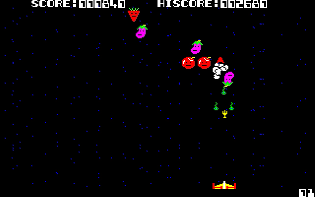 なすをひきつれたにんじんは、高得点ゲットのチャンス。しかし、敵が撃ってくる青虫の数も大量なので、なかなか思ったようにはいきません。なお、敵の弾はあくまでも“青虫”であって、似たような“何か”ではありません(笑)。