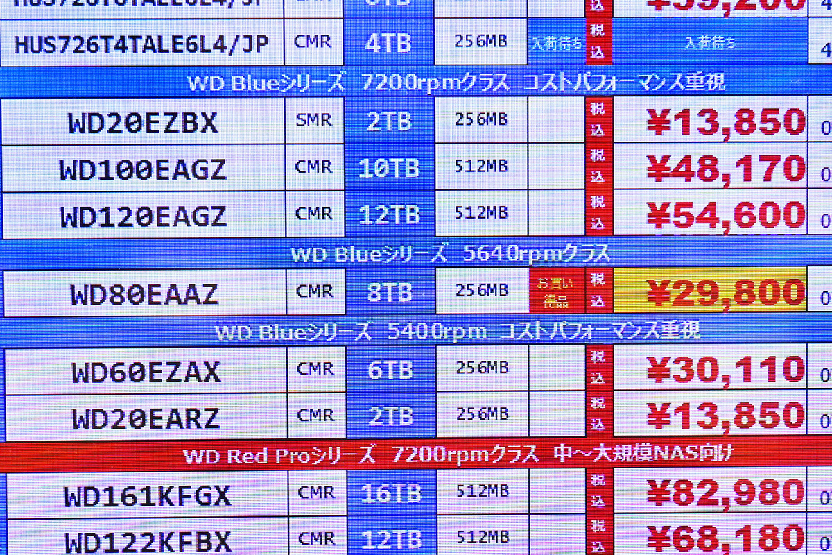 Western Digital「WD Blue」WD80EAAZ(8TB)が29,800円(1月31日撮影)