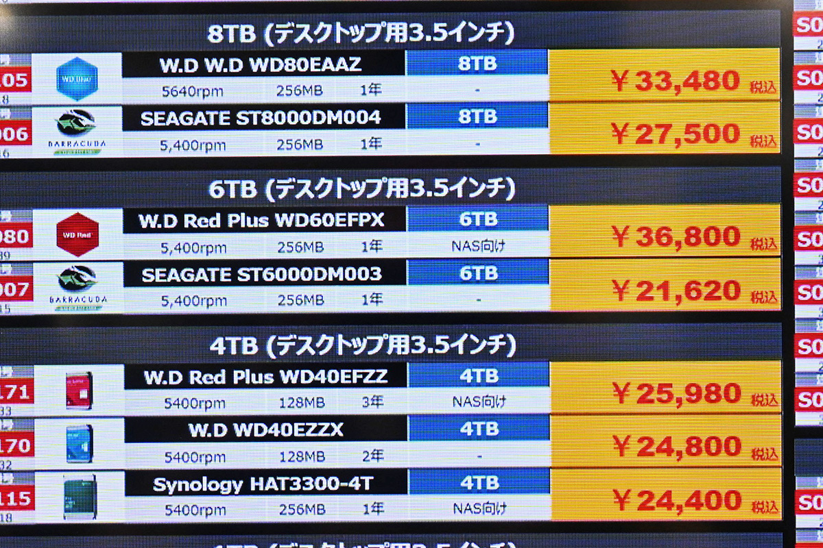 Seagate「BarraCuda」ST6000DM003(6TB)が21,620円(2月7日撮影)
