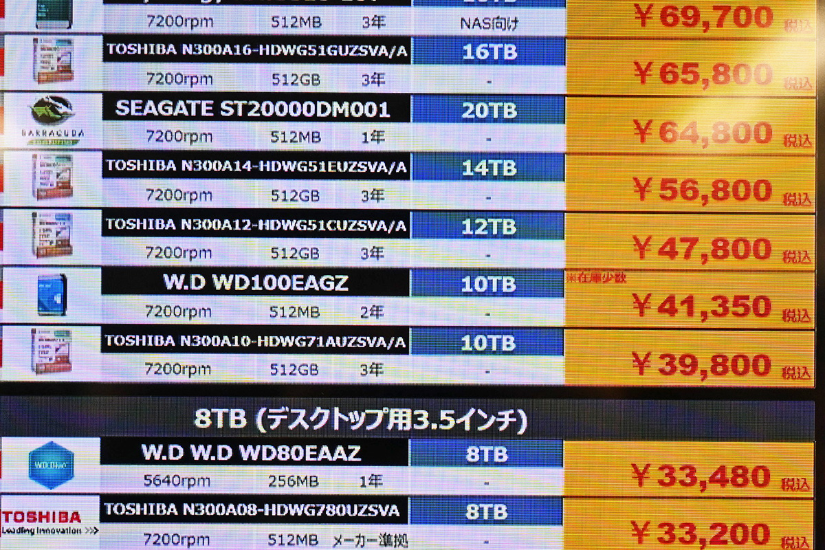 東芝「N300」12TBが47,800円など(2月21日撮影)