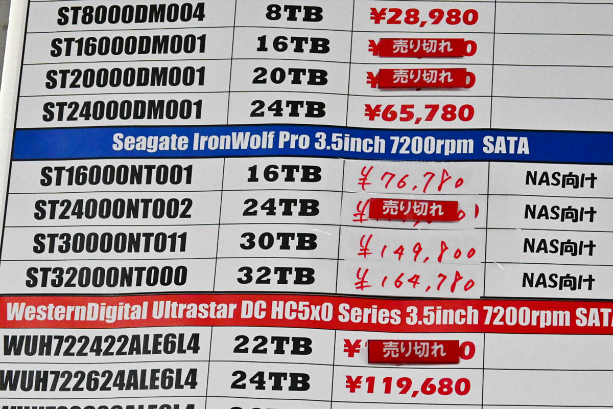 Seagate「IronWolf Pro」ST32000NT000(32TB)が164,780円(2月21日撮影)