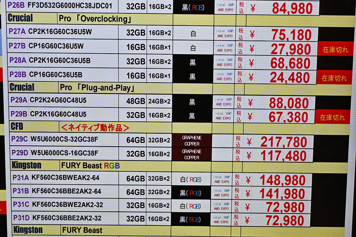 「DDR5-6000」24GB×2枚組が88,080円(2月21日撮影)