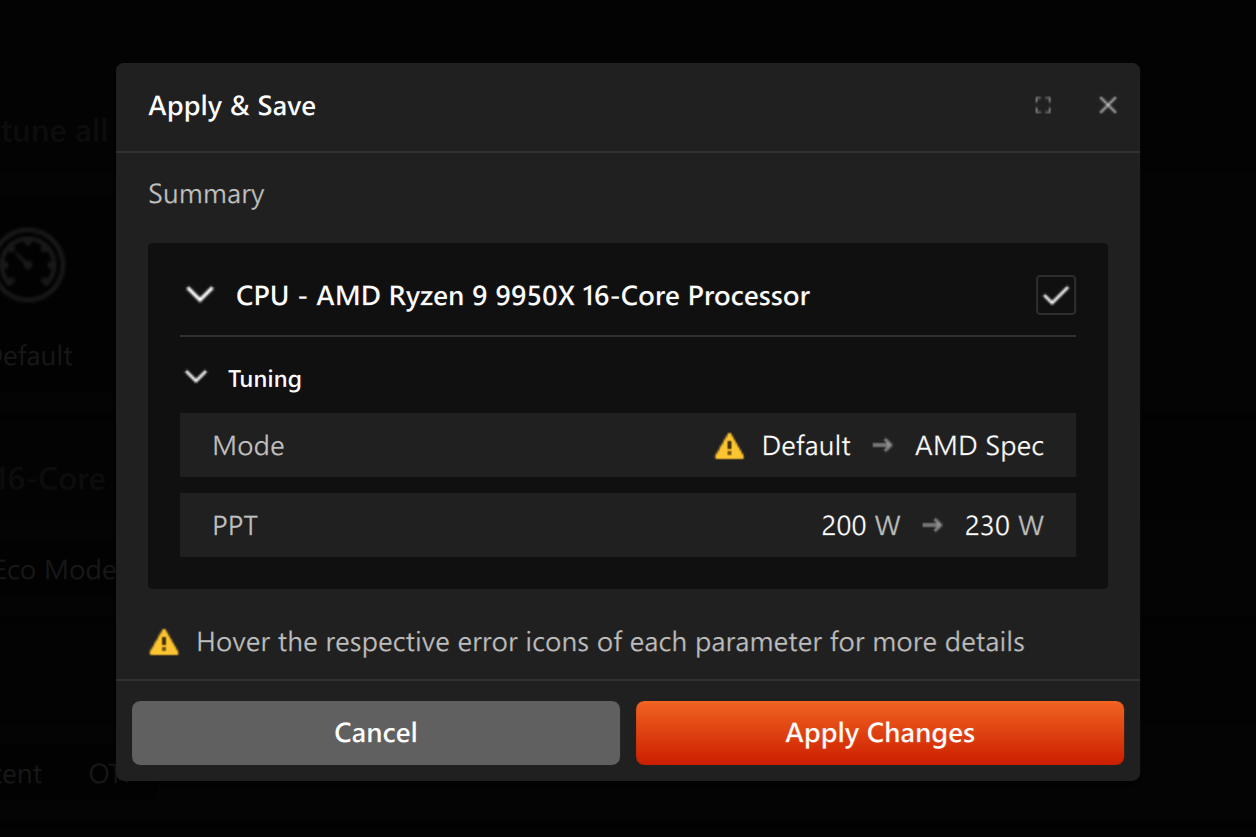 CPUの設定はPPT230Wで検証した
