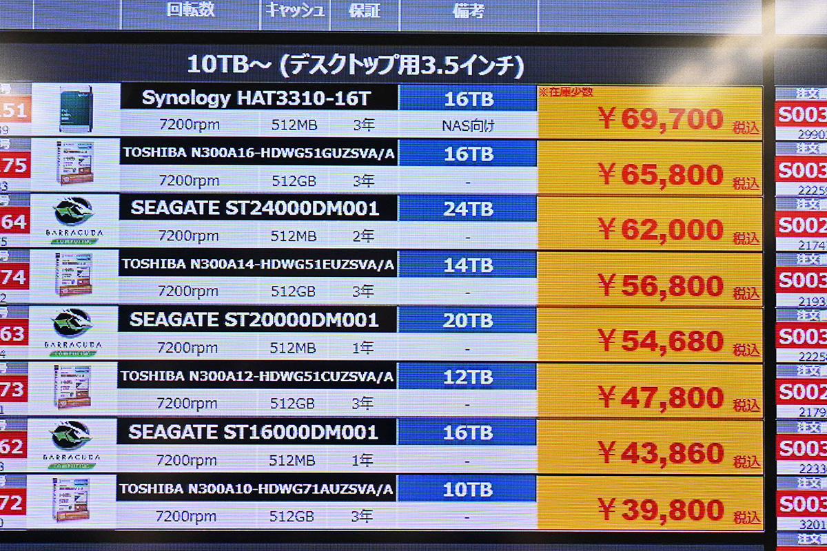 Seagate「IronWolf Pro」ST16000DM001(16TB)が43,860円(3月7日撮影)