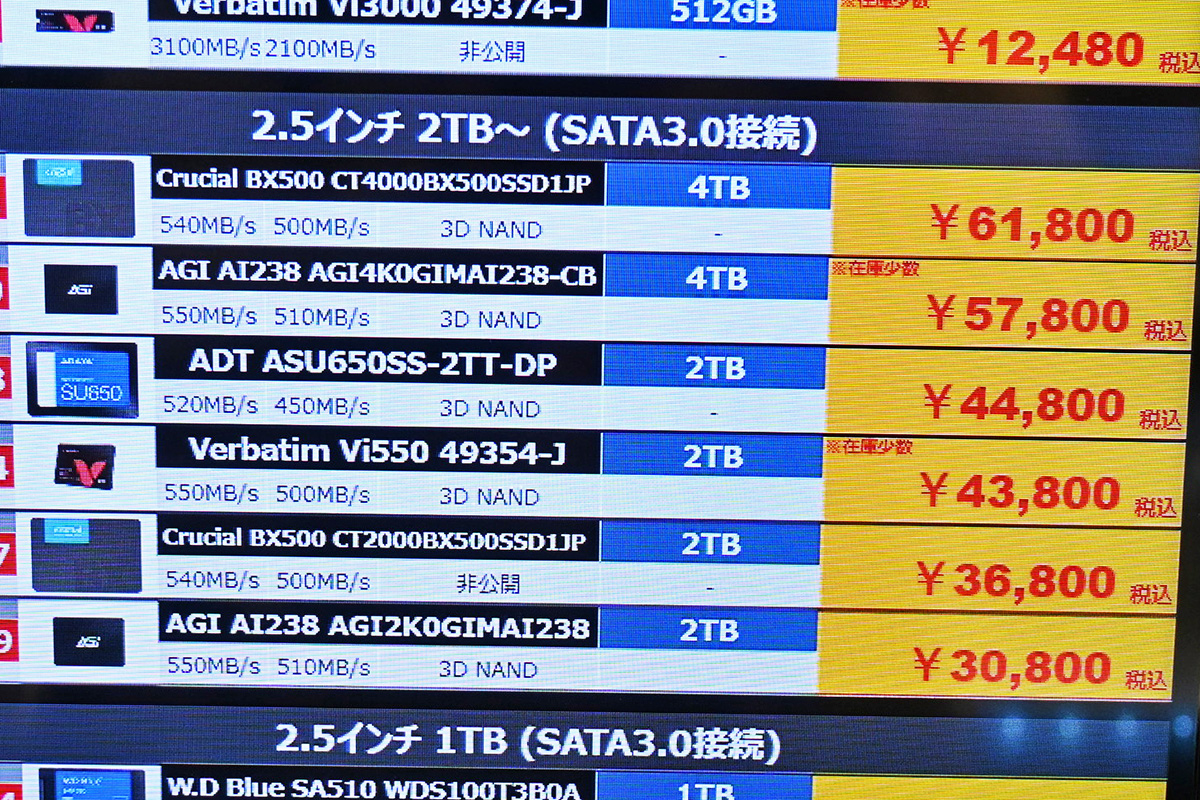 AGI「AI238」4TBが57,800円(3月7日撮影)