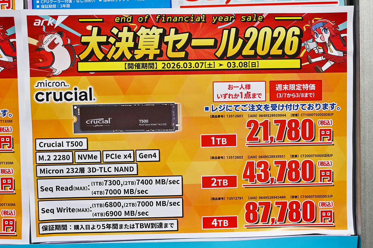 Crucial「T500」の特価品(3月7日撮影)