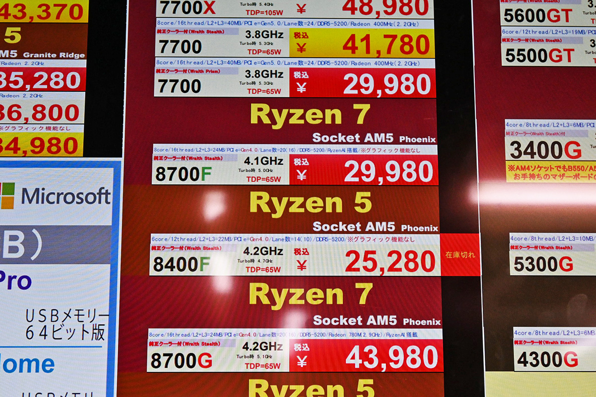 「Ryzen 7 8700F/7700」が29,980円(3月7日撮影)