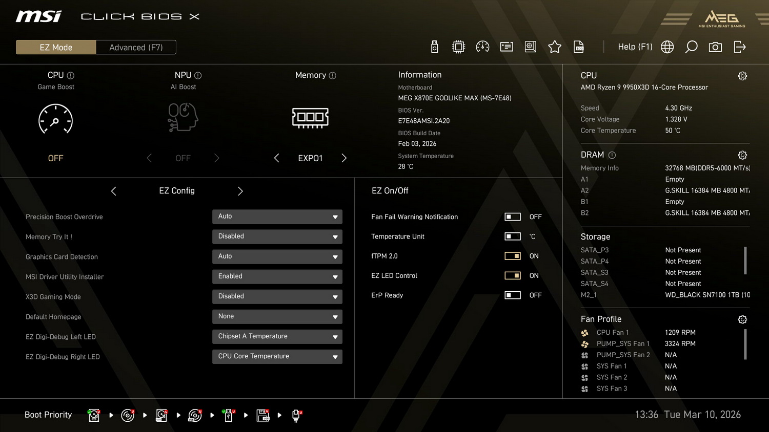 UEFIメニューはGODLIKEのカラーに合わせて、黒と金を基調としたものになっている