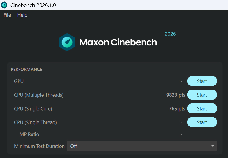 Cinebench 2026の計測結果