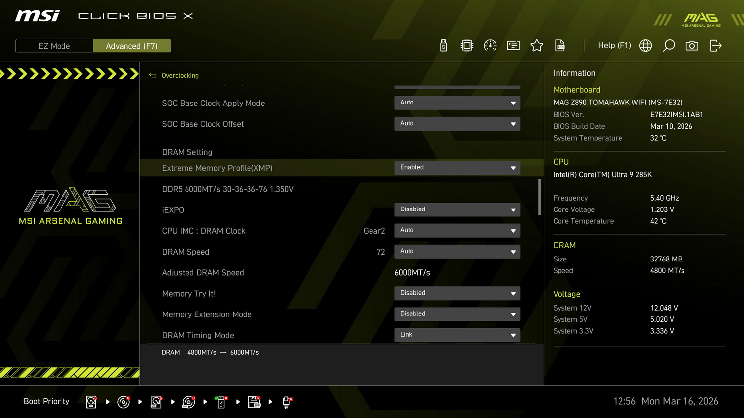 プロファイルが読み込まれ、DDR5-6000動作が設定される。あとは保存すれば完了だ