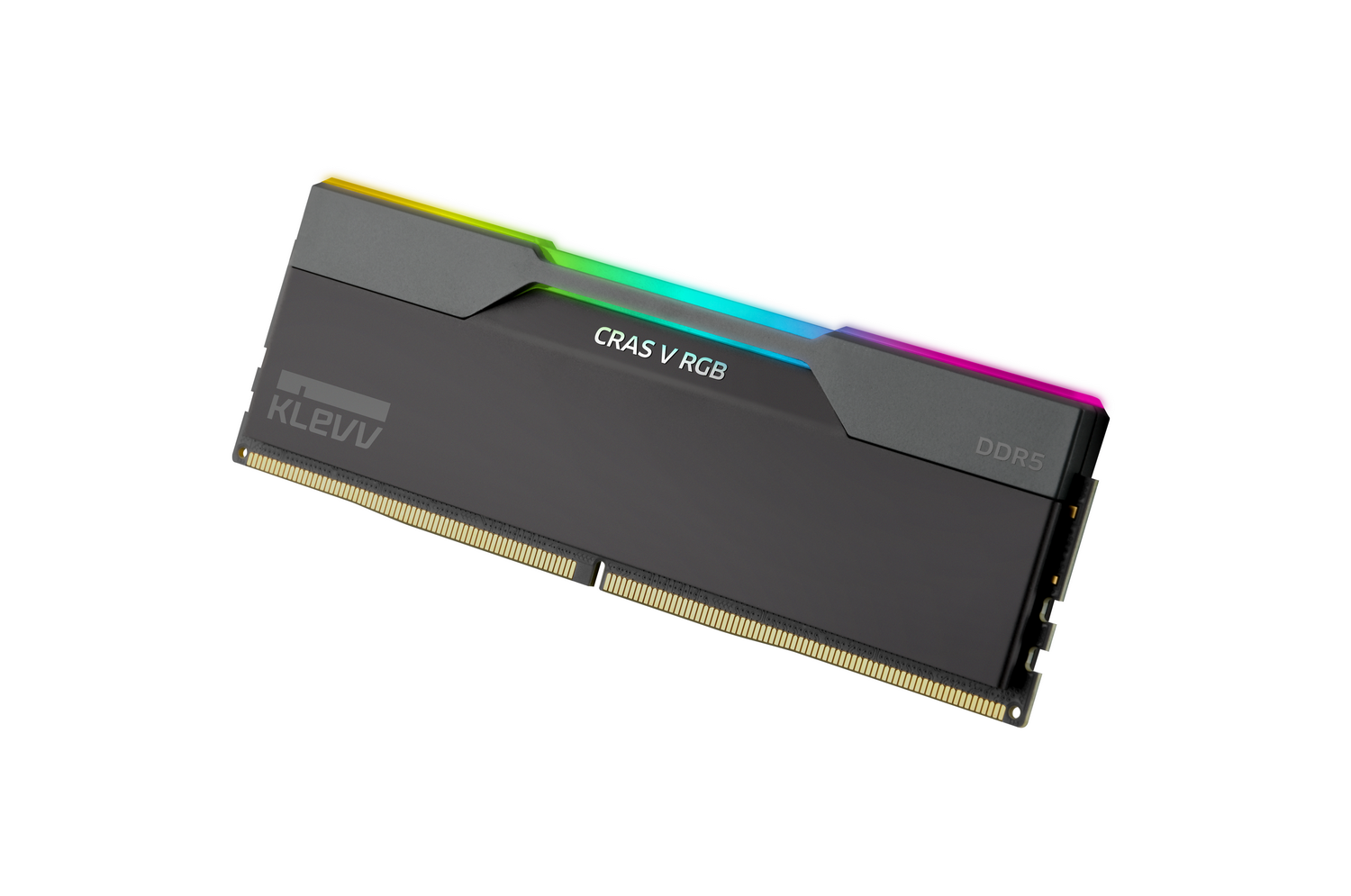 「CRAS V RGB」。クロックやタイミングの設定とラインナップはURBANE V RGBと同等だが、6,000MHzモデルと6,400MHzモデルに64GB×2の大容量モデルが用意されている。2mm背が高く、直線的で近未来的なデザインのRGB LED内蔵ヒートシンクを搭載。カラーバリエーションはオブシディアン・ブラックとブリリアント・ホワイトの2種類